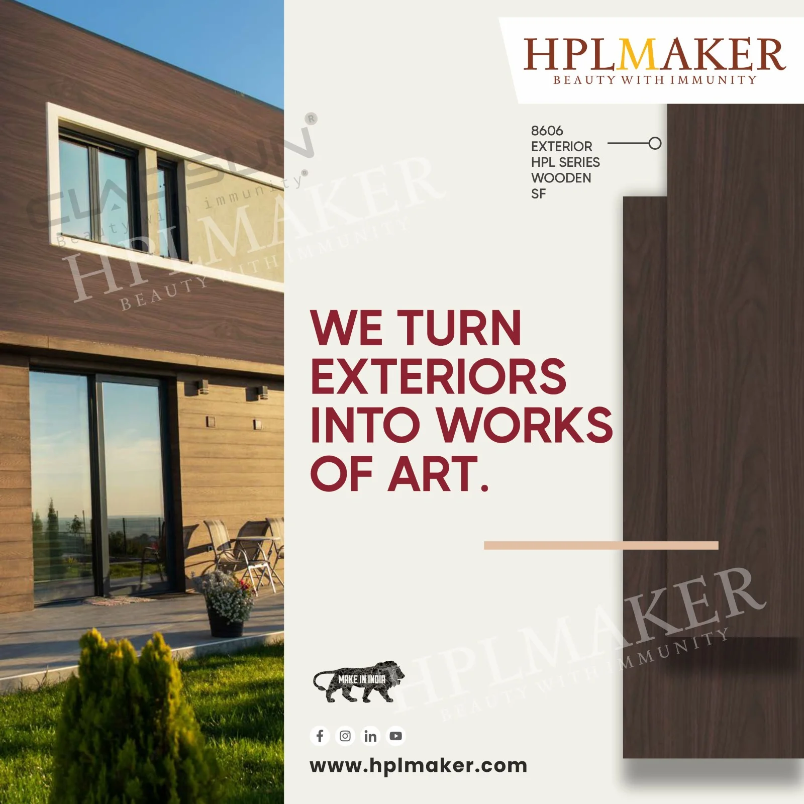 High pressure laminate (HPL) cladding used on buildings in different Indian climates such as desert, coastal, and hilly regions