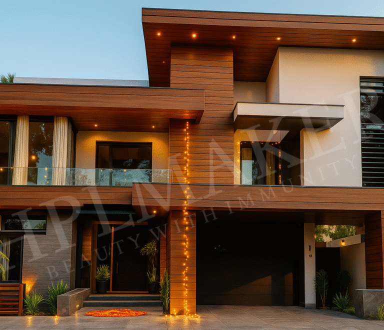 Modern Indian home exterior with HPLMaker HPL sheets