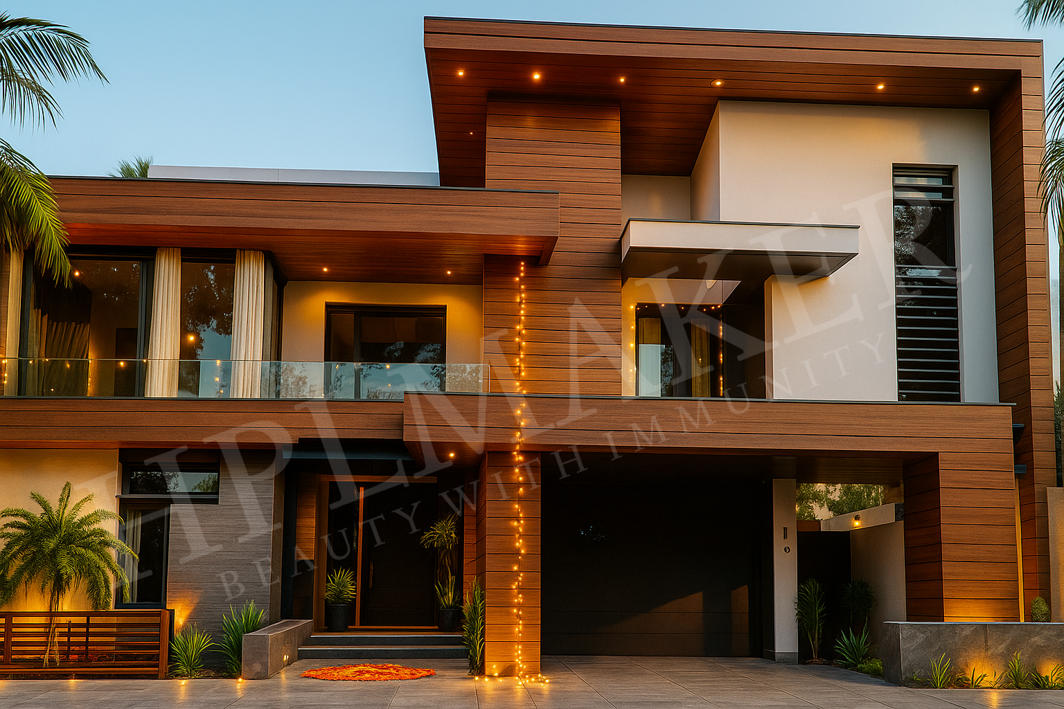 Modern Indian home exterior with HPLMaker HPL sheets