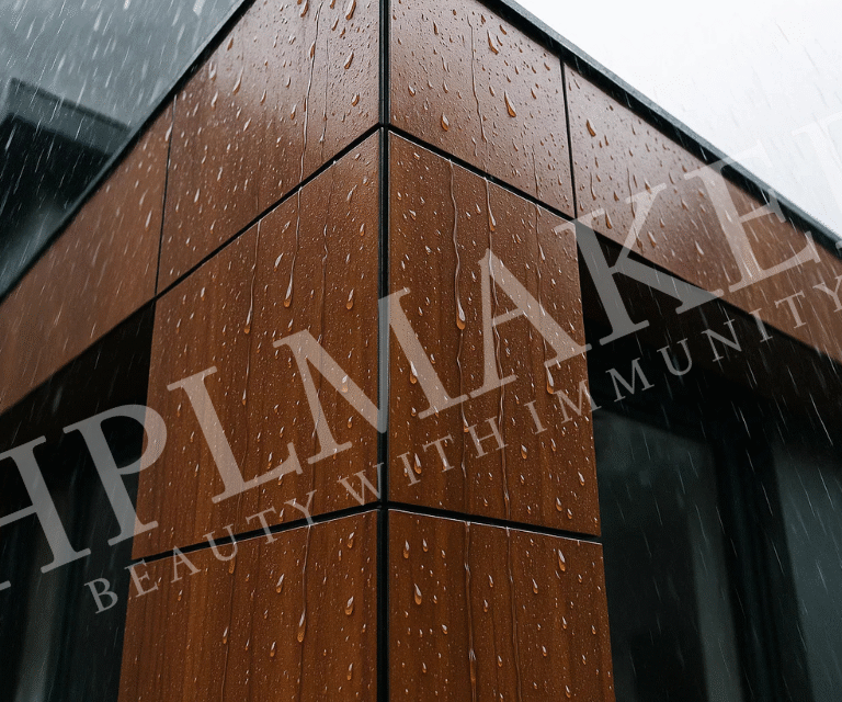 A modern Indian villa exterior with stylish HPL sheet cladding