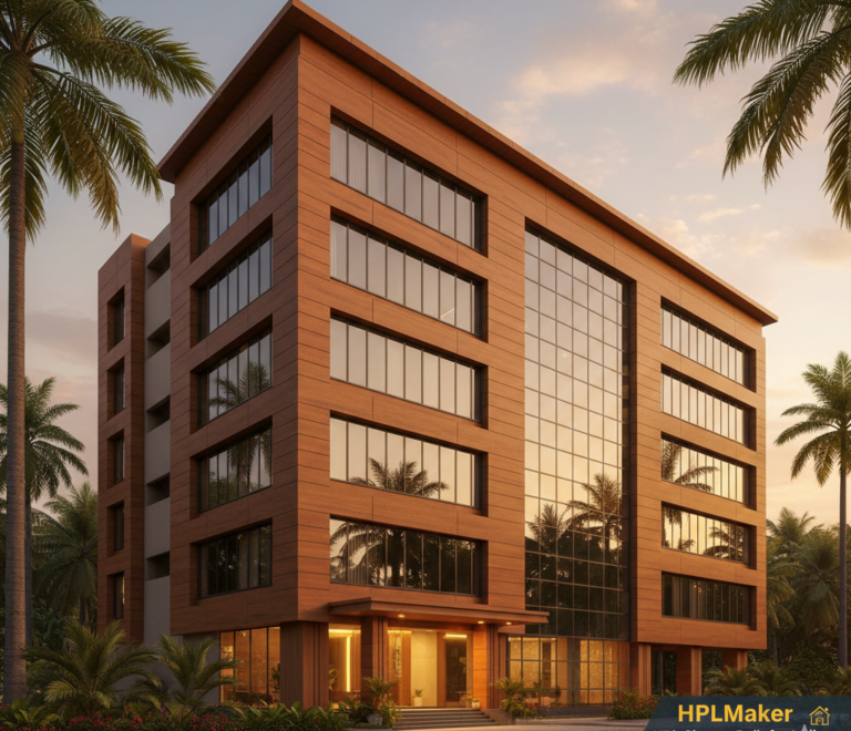 Modern commercial building exterior designed using HPL sheets