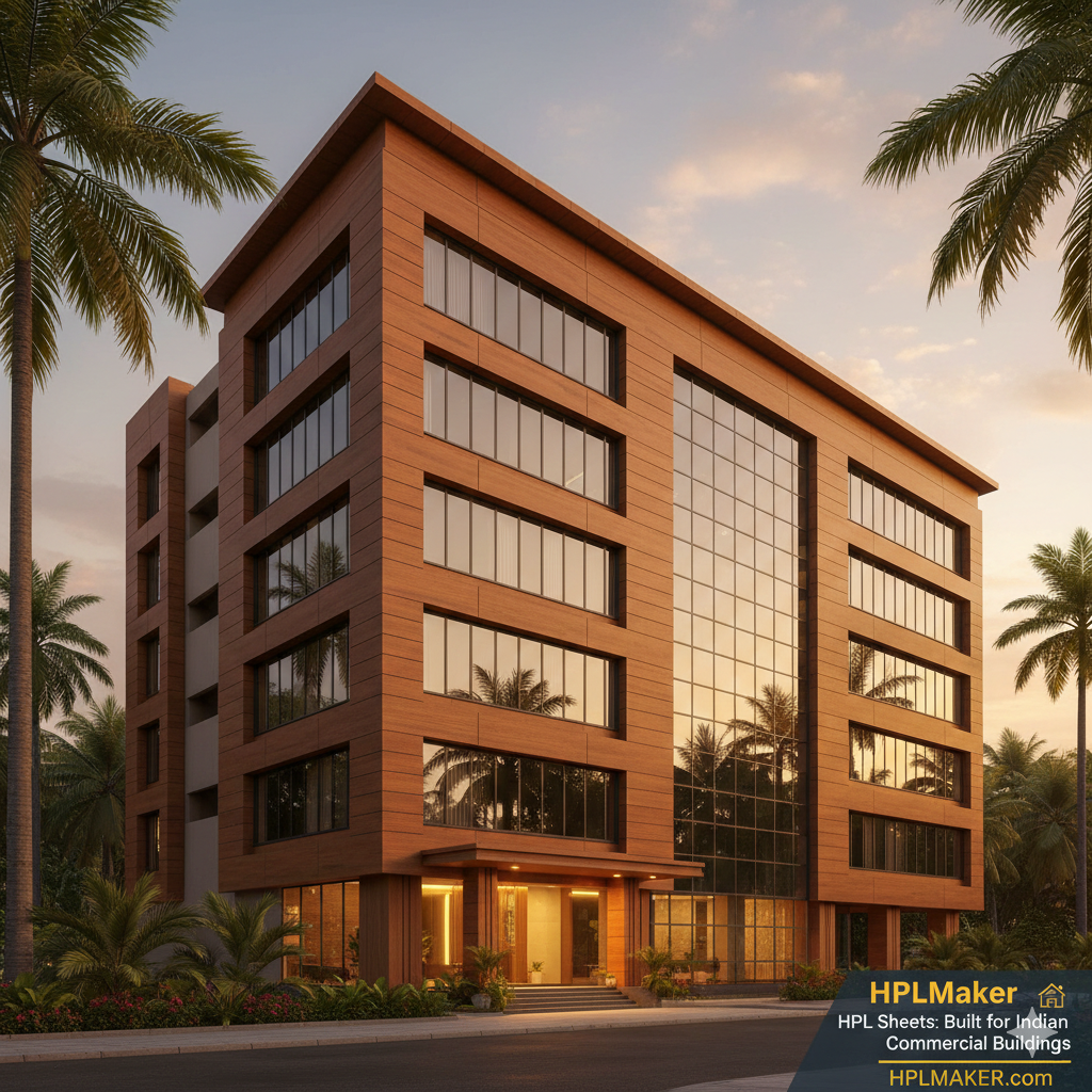 Modern commercial building exterior designed using HPL sheets