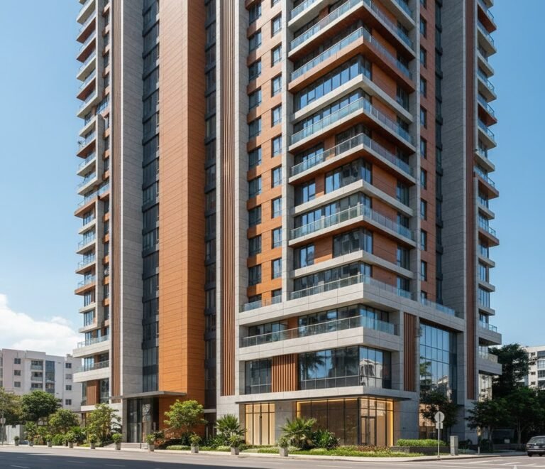 High-rise apartment building exterior designed with HPL sheets