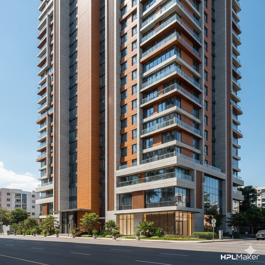 High-rise apartment building exterior designed with HPL sheets