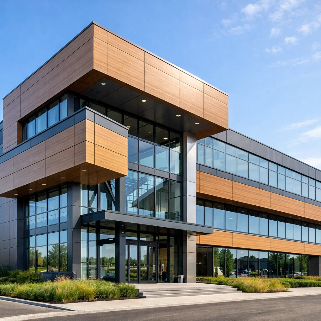 modern building facade with HPL facade panels