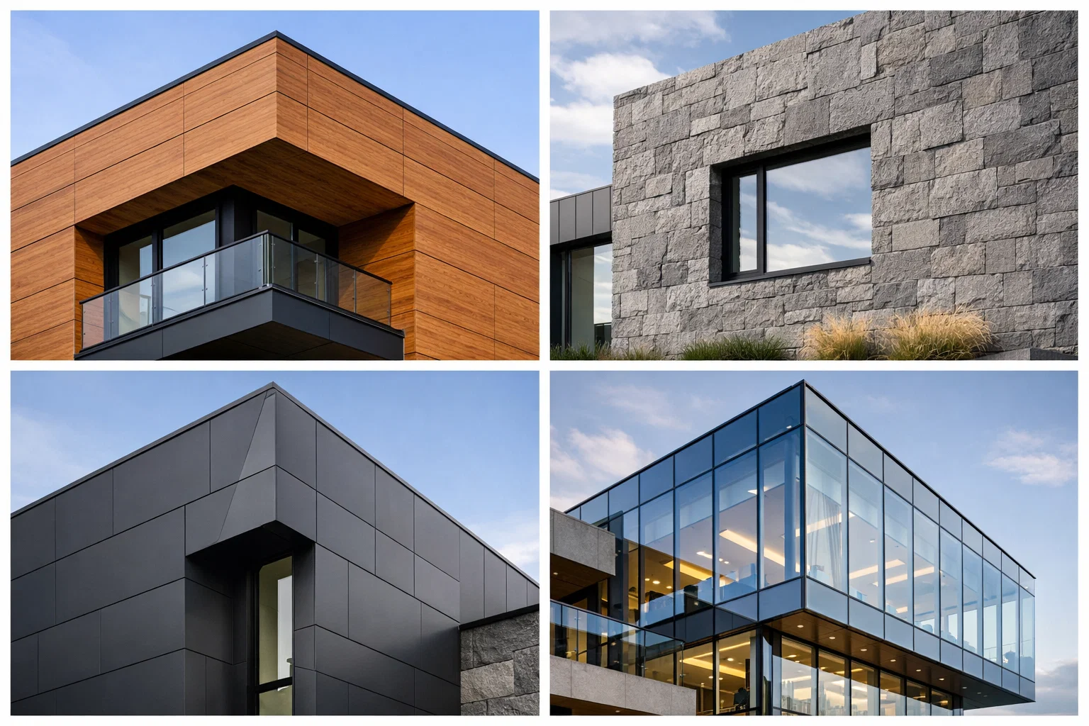 modern building facade with different exterior cladding materials