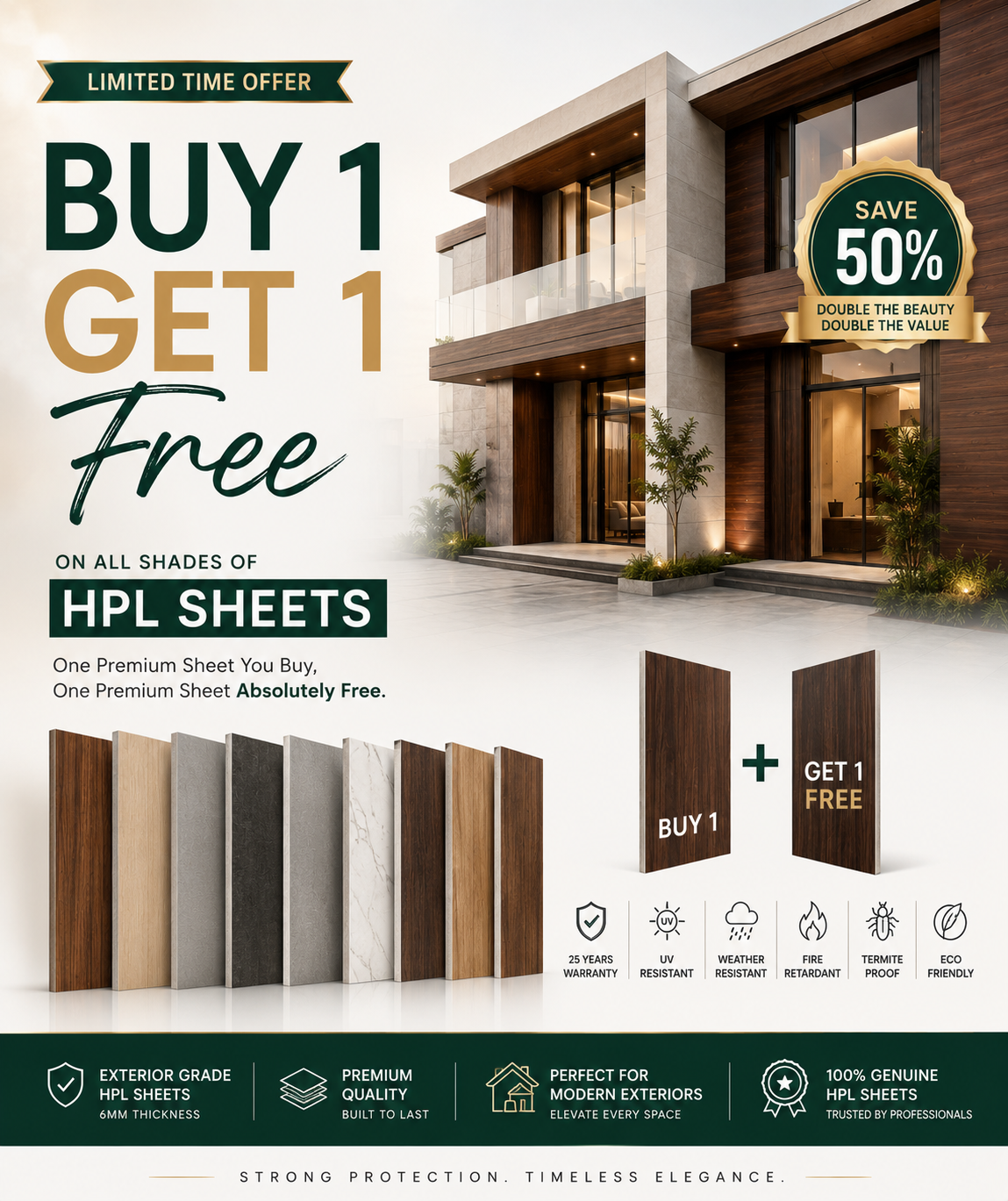 Buy 1 Get 1 Free on all HPL Sheets - premium exterior HPL sheets offer