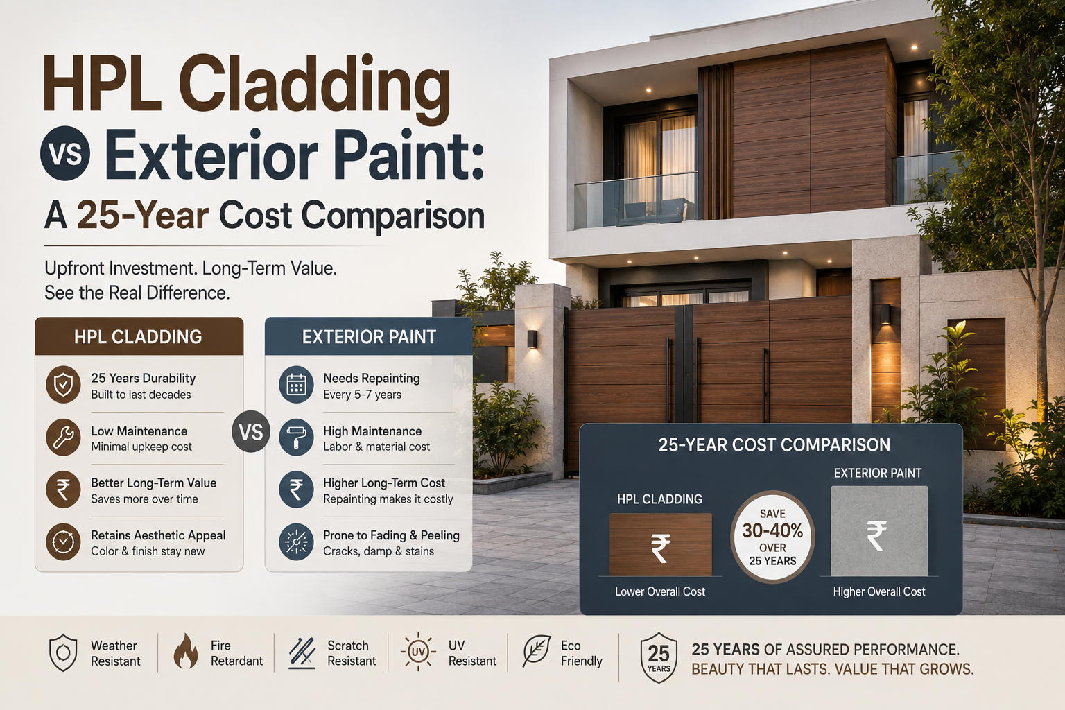 HPL Cladding vs Exterior Paint: A 25-Year Cost Comparison