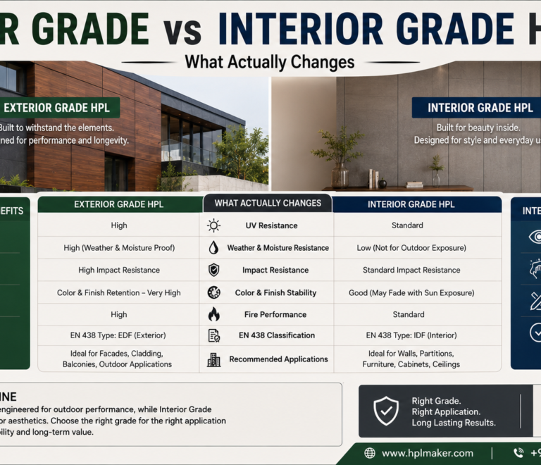 Exterior Grade vs Interior Grade HPL: What Actually Changes
