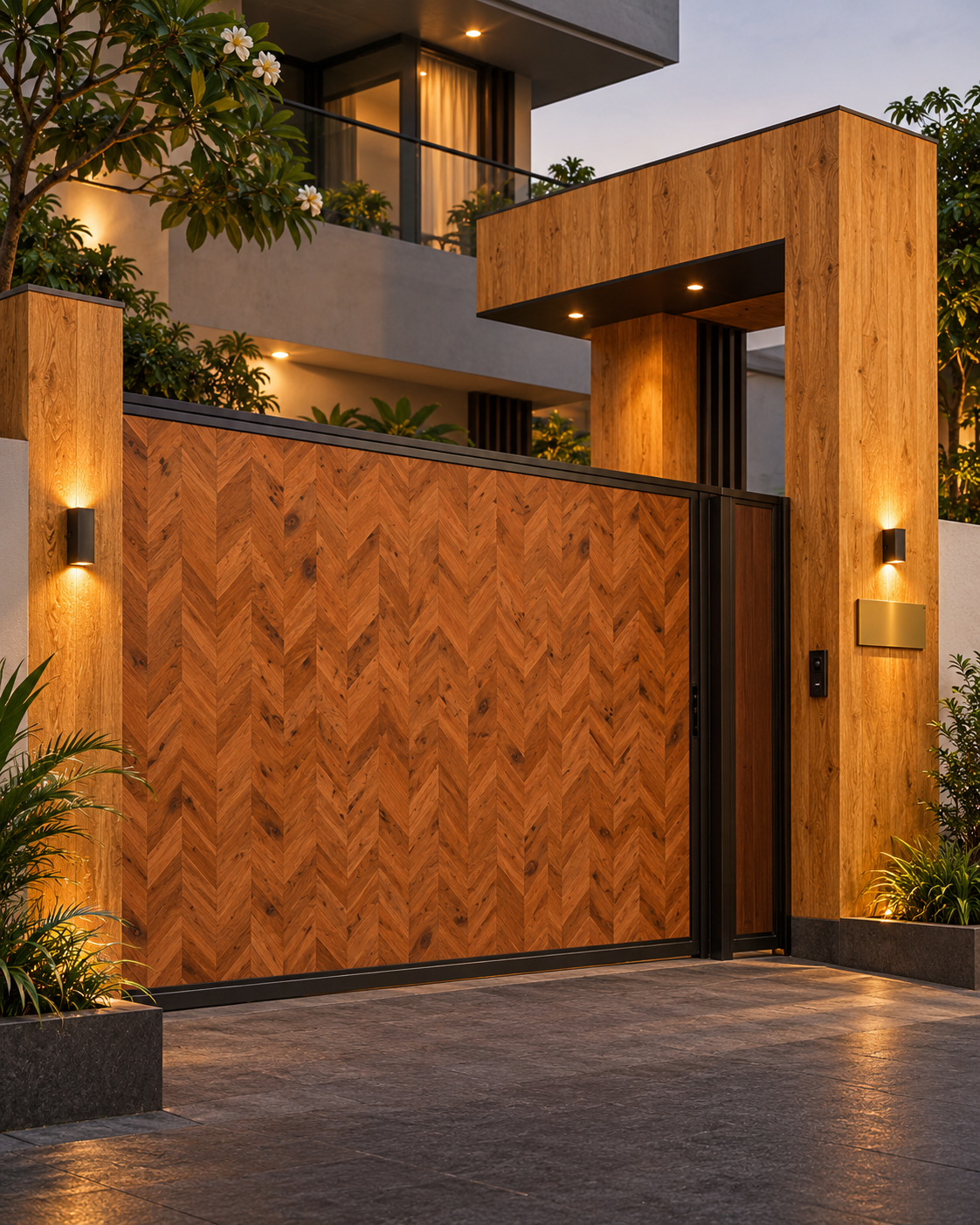 Entrance and gate with HPL finish