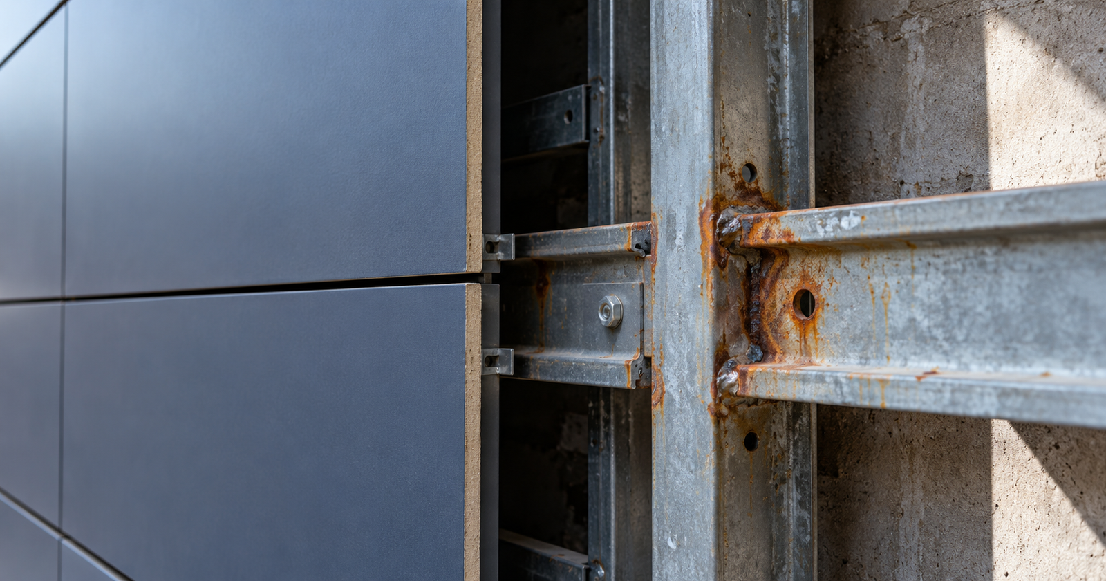 metal cladding substructure frame behind exterior wall panels,